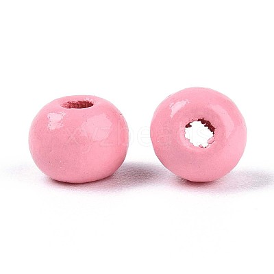 Spray Painted Round Natural Schima Wood Beads WOOD-A018-6mm-06-1