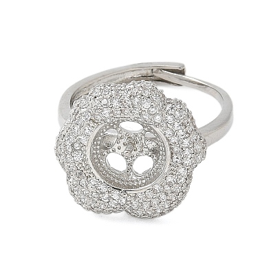 Flower Brass Micro Pave Cubic Zirconia Adjustable Ring Settings KK-K297-03P-1