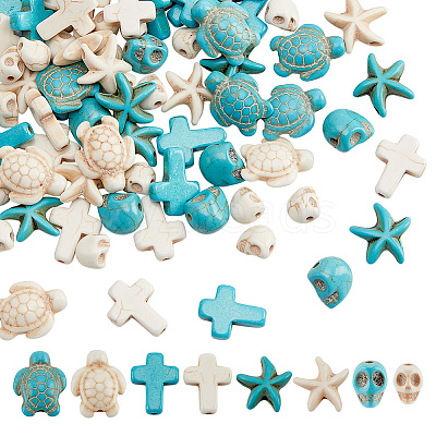 90Pcs 8 Styles Dyed Synthetic Turquoise Beads TURQ-AR0001-30-1
