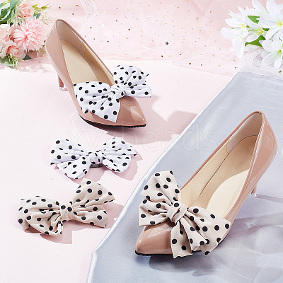 2 Pairs 2 Colors Polka Dot Pattern Cloth Bowknot Shoe Decorations FIND-CP0001-39-1