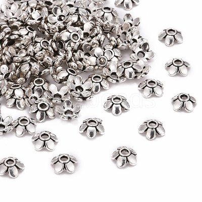 Antique Silver Plated Tibetan Silver 5-Petal Flower Bead Caps X-LFH10006Y-1