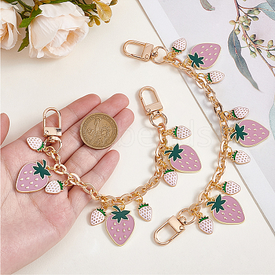 2Pcs Alloy Enamel Pink and Plum Strawberry Charm Cable Chain Bag Decorative Chains HJEW-BBC0001-30-1