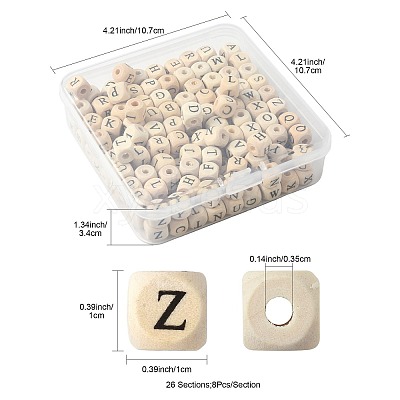 208Pcs 26 Styles Printed Natural Wood Beads WOOD-FS0001-51-1