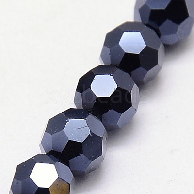 Full Plated Faceted(32 Facets) Round Electroplate Glass Strand Beads X-EGLA-J042-4mm-F01-1
