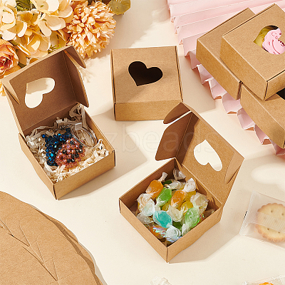 Square Hollow Out Heart Kraft Paper Storage Gift Boxes CON-WH0095-66A-1