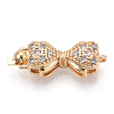 Brass Micro Pave Clear Cubic Zirconia Box Clasps KK-G491-02G-1