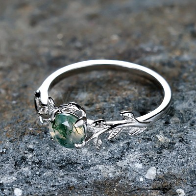 Oval & Leaf 925 Sterling Silver with Moss Agate Finger Rings FS-WGF1EFD-01-1