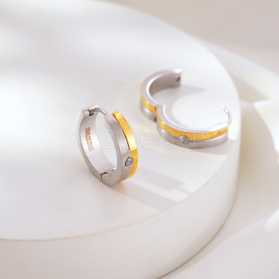 Two Tone 304 Stainless Steel Rhinestone Hoop Earrings for Women OJ2357-2-1