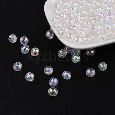 Faceted Eco-Friendly Transparent Acrylic Round Beads X-TACR-K001-8mm-22-1