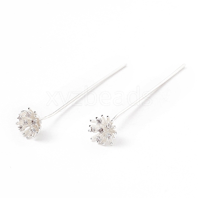 Brass Micro Pave Clear Cubic Zirconia Flower Head Pins LS-KK-G413-01S-1