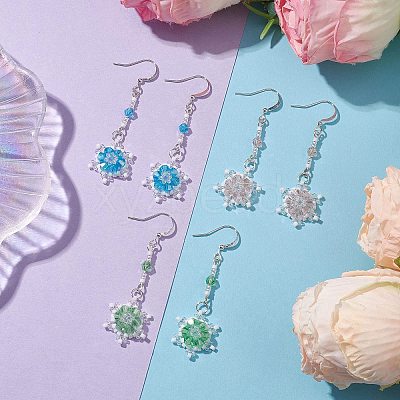 Glass Seed Beaded Dangle Earrings EJEW-MZ00171-1