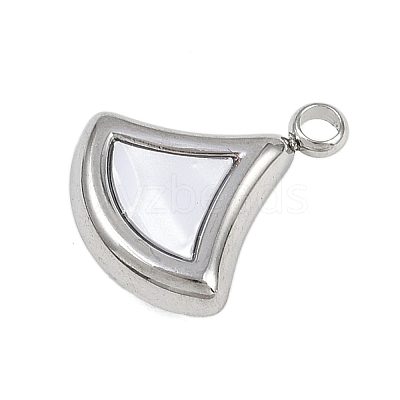 304 Stainless Steel Pave Synthetic Shell Fan Charms STAS-P402-03A-P-1