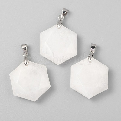 Faceted Natural White Jade Pendants X-G-F340-03O-1
