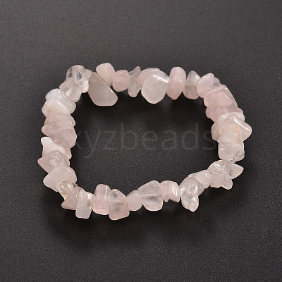 Chips Natural Rose Quartz Beaded Stretch Bracelets X-BJEW-JB01826-02-1