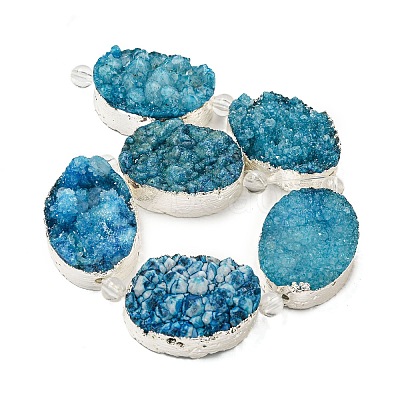 Silver Plated Dyed Oval Natural Drusy Quartz Crystal Beads Strands G-F144-01-S-1