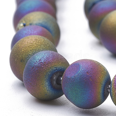 Electroplate Natural Druzy Geode Weathered Agate Beads Strands G-S284-6mm-04-1