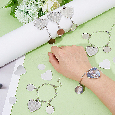 DIY Blank Heart Brass & Alloy Charm Bracelets Making Kit BJEW-DC00002-1