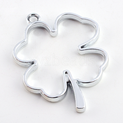 Rack Plating Alloy Irish Clover Open Back Bezel Pendants PALLOY-S047-06D-FF-1