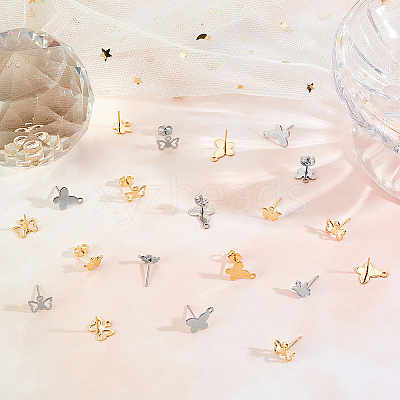 60Pcs 6 Style 304 Stainless Steel Stud Earring Findings STAS-DC0010-11-1
