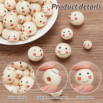 60Pcs 3 Styles Printed Wooden Beads WOOD-PH0002-64-1