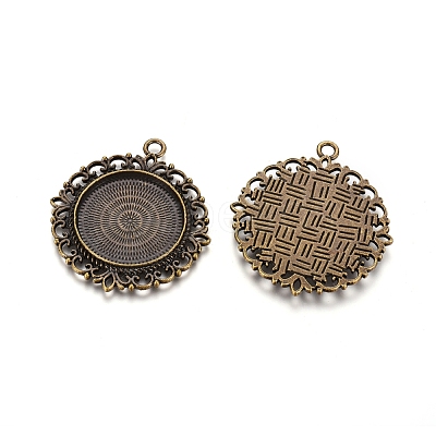 Tibetan Style Pendant Cabochon Settings X-TIBEP-R129-AB-FF-1