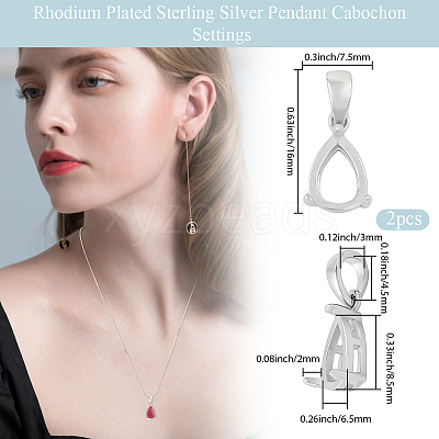 2Pcs Rhodium Plated Sterling Silver Pendant Cabochon Settings STER-BBC0008-82-1