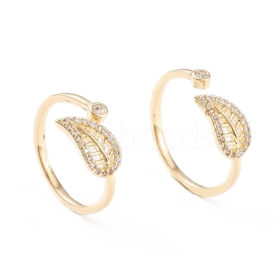 Brass Micro Pave Clear Cubic Zirconia Cuff Rings RJEW-F102-07G-1