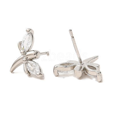 Dragonfly Platinum Brass Stud Earrings EJEW-L270-09P-01-1