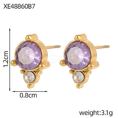 304 Stainless Steel Cubic Zirconia Stud Earrings STAS-OY009-15G-1
