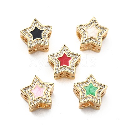 Rack Plating Brass with Cubic Zirconia European Beads and Enamel KK-Q017-08A-G-1