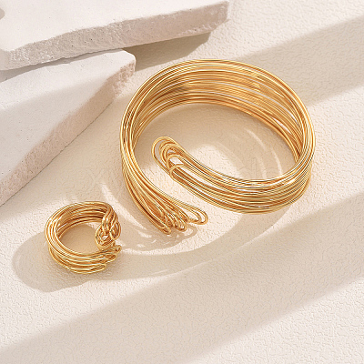 Elegant Brass Multi-layer Cuff Bangles & Rings Sets for Banquets and Parties TV3814-1