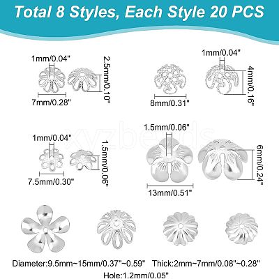 160Pcs 8 Style 304 & 316 Stainless Steel Fancy Bead Caps STAS-UN0038-80-1