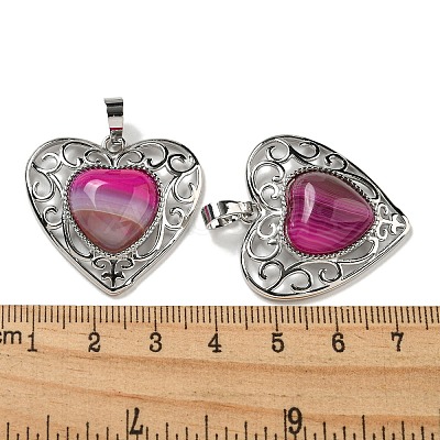 Natural Banded Agate Dyed Peach Love Heart Pendants G-G158-01X-1