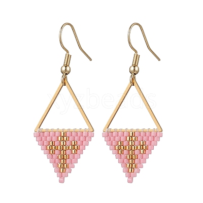 Handmade Glass Seed Beads Rhombus Dangle Earrings EJEW-MZ00542-04-1