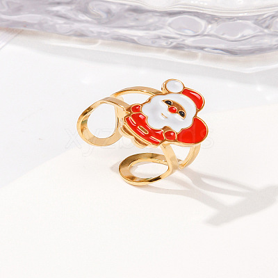 304 Stainless Steel with Enamel Cuff Rings for Women RJEW-Z116-01G-01-1