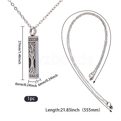 304 Stainless Steel Rectangle with Tree of Life Pendant Urn Ashes Necklaces NJEW-WH0036-030P-1