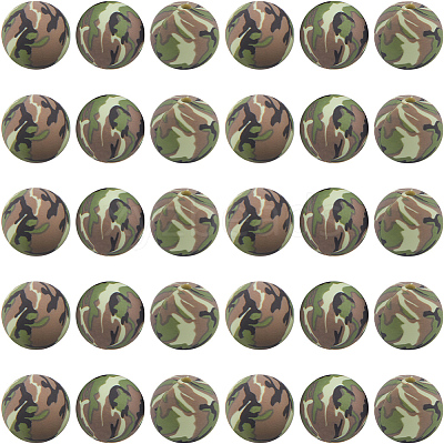 30pcs Round with Camouflage Pattern Silicone Focal Beads SIL-SC0002-03A-1
