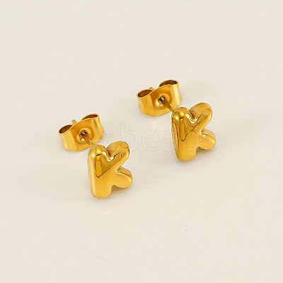 Chunk Letter 304 Stainless Steel Stud Earrings for Women EJEW-G386-01K-G-1
