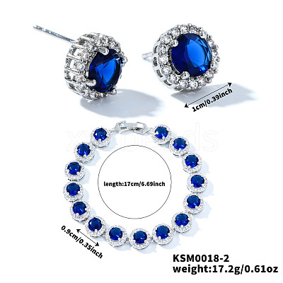 Vintage Elegant Brass Cubic Zirconia Stud Earring & Bracelets Set HH8827-2-1