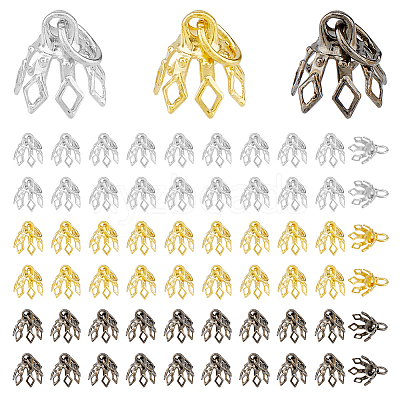 60Pcs 3 Colors Flower Rack Plating Brass Filigree Bead Cap Bails KK-FH0006-86-1
