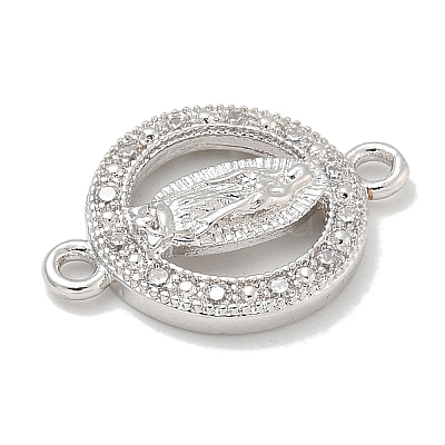 Rack Plating Brass Micro Pave Clear Cubic Zirconia Religion Virgin Mary Connector Charms X-KK-L224-094P-02-1