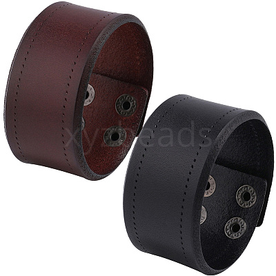 2Pcs 2 Colors Flat Sided Cowhide Leather Cord Bracelets BJEW-CL0001-58-1