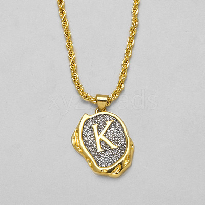 Brass Crystal Rhinestone Oval with Letter Pendant Necklaces FS-WG7CB6D-09-1