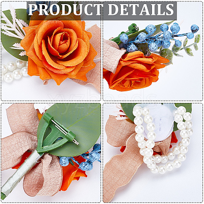 2Pcs 2 Style Silk Cloth & Plastic Imitation Flower Corsage Boutonniere & Wrist Corsage JEWB-CP0001-27B-1