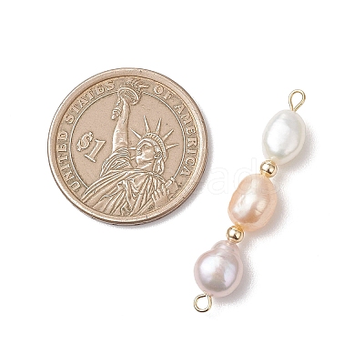 Three-Color Natural Pearl Potato Beaded Connector Charms PALLOY-JF04904-02-1
