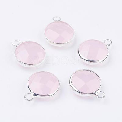 Silver Color Plated Brass Glass Flat Round Charms GLAA-M003-A-13S-1