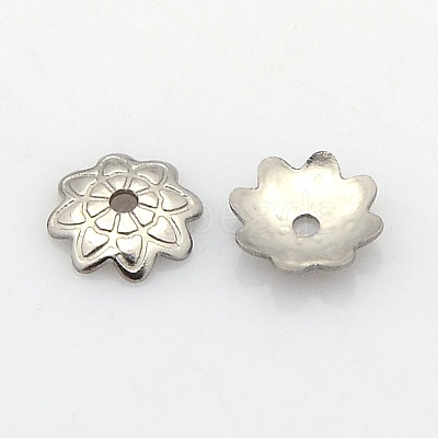 Tarnish Resistant 8-Petal 304 Stainless Steel Flower Bead Caps STAS-N027-01-1