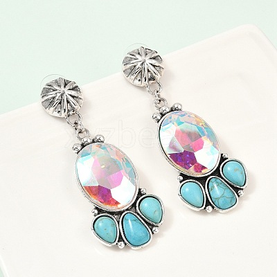 Alloy Synthetic Turquoise Dangle Stud Earrings EJEW-U053-04B-AS-1