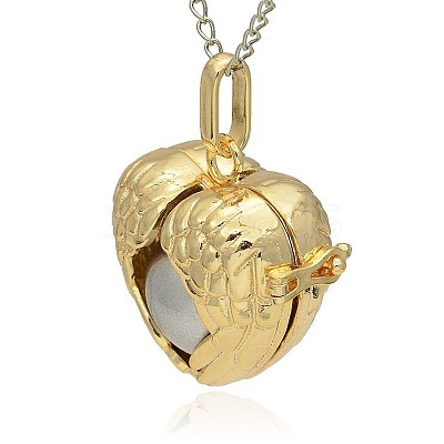 Golden Tone Brass Hollow Heart Cage Pendants KK-J241-02G-1
