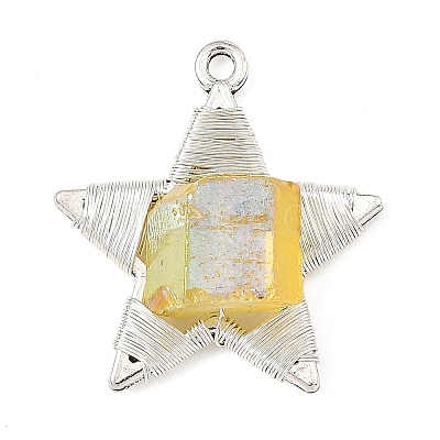 Electroplated Natural Quartz Faceted Copper Wire Wrapped Pendants PALLOY-TA00443-04-1